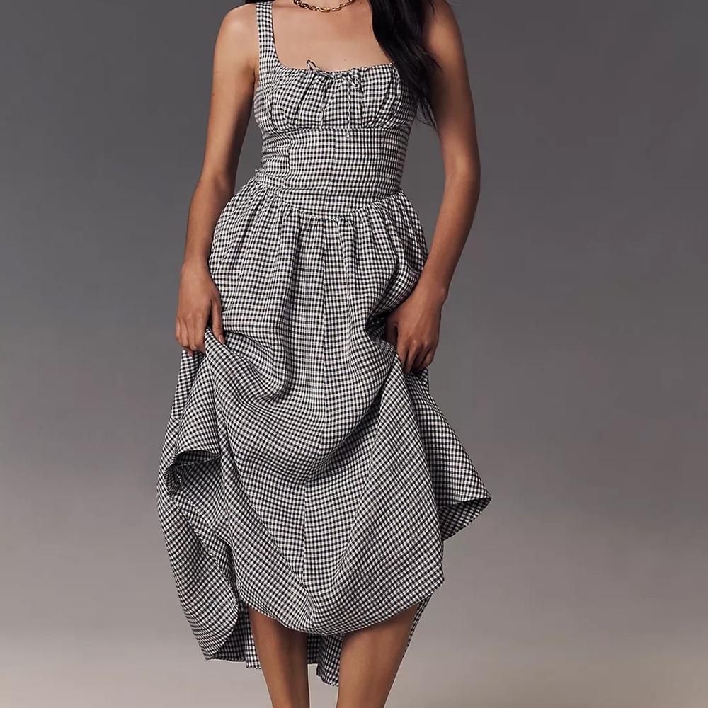 Reformation Balia Linen Dress in Remy Check